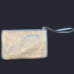 Safe Keeper Silver Faux Leather Wristlet Wallet Zip Pouch w/ Strap